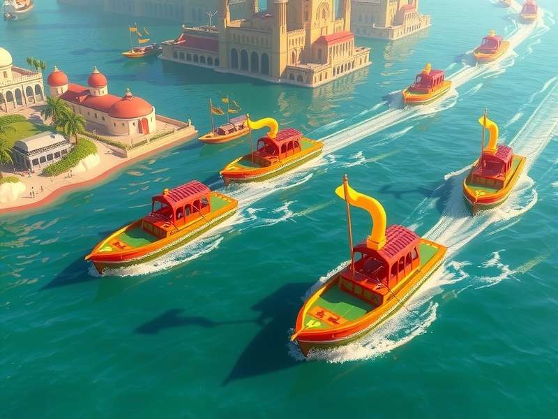 Prosperity Paddler game screenshot showing colorful boats racing on Indian rivers